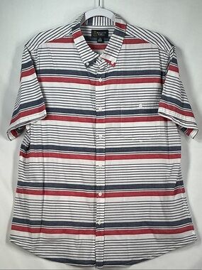 Wallin & Bros Red Blue Striped Summer Button Up Shirt XL